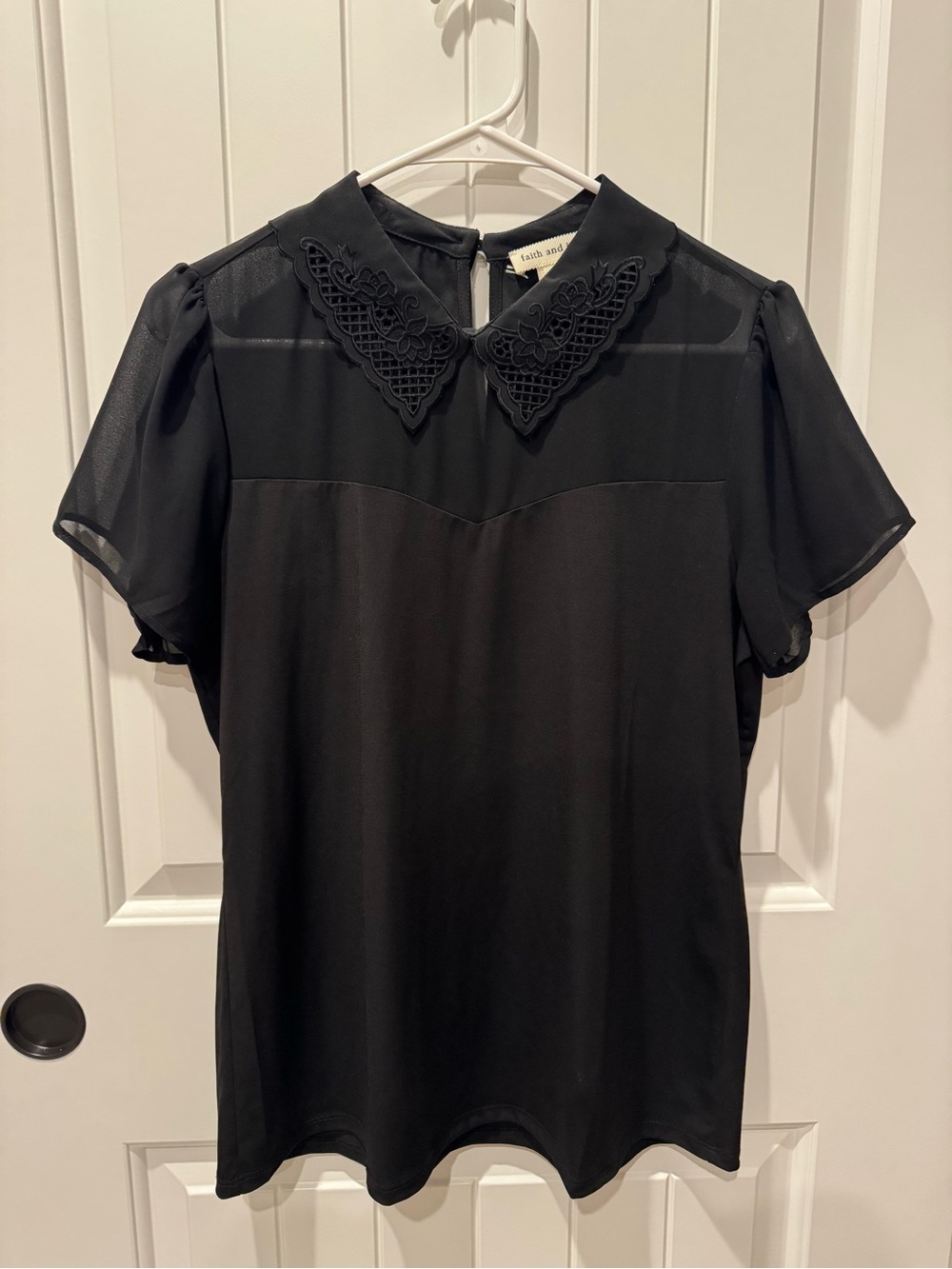 Faith and Joy Black Lace Collar Short Sleeve Blouse